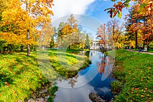 Catherine park autumn landscape in Tsarskoe Selo Pushkin, Saint Petersburg, Russia