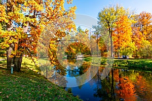 Catherine park in autumn, Pushkin Tsarskoe Selo, Saint Petersburg, Russia