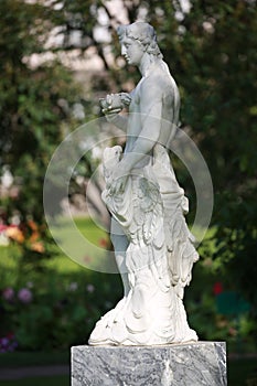 Catherine Park. Ganymede and the eagle. Marble statue in ancient Greek mythology. Left view, blurred background