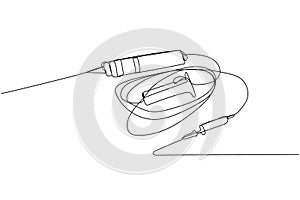 Catheterization kit, catheter, syringe, injection, Surgical Item, medical supplies, equipment one line art. Continuous