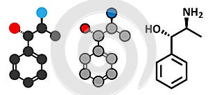 Cathine khat stimulant molecule. Present in Catha edulis khat. Stylized 2D rendering and conventional skeletal formula. photo