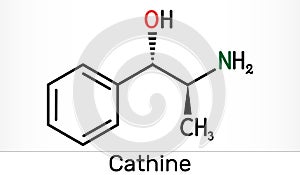 Cathine, norpseudoephedrine, C9H13NO molecule. It is alkaloid, psychoactive drug with stimulant properties.  it is found naturally