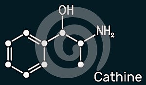 Cathine, norpseudoephedrine, C9H13NO molecule. It is alkaloid, psychoactive drug with stimulant properties.  it is found naturally