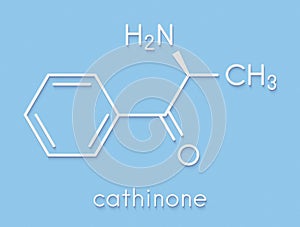 Cathinone khat stimulant molecule. Present in Catha edulis khat. Skeletal formula.