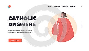 Catholic Answers Landing Page Template. Female Character Seated In Chair With Rosary In Prayer Pose, Deep Contemplation