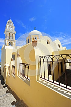 The catholic cathedral from Fira, Santorini, Greec