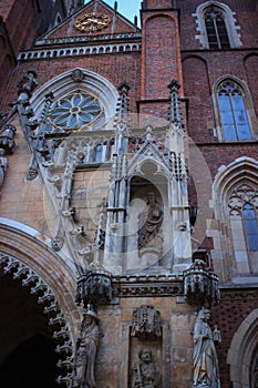 The Catholic Cathedral of St. John the Baptist in WrocÅ‚aw, Poland. Gothic church with Neo-Gothic additions