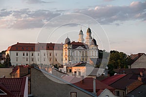 Catholic cathedral in ukrainian Uzhhorod city at dawn