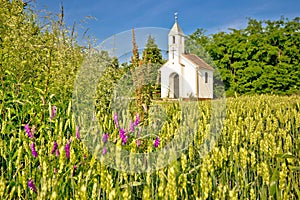 Catholic chapel in rural agricultural landscape