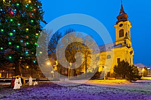Catholic church in the Christmastime , Town of postoloprty, Czech Republic