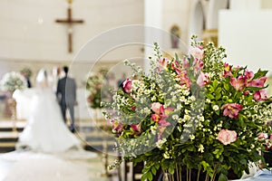 Catholic church decoration for wedding ceremonies - bride and groom on the bare bottom -