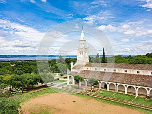 The catholic church `Iglesia Virgen de la Candelaria` of Aregua in Paraguay overlooking Lake Ypacarai photo