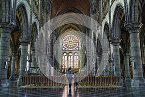 Catholic church interior stained-glass, Arlon, Belgium