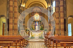 Catholic church interior view. Alba, Italy.