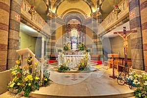 Catholic church interior view. Alba, Italy.