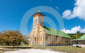 Catholic church on the Island of La Digue, Seychelles.