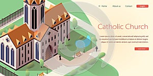 Catholic Church Isometric Landing Web Page, Banner