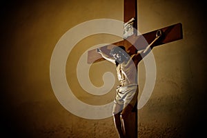 Catholic church and Jesus Christ on crucifix