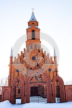 Catholic church in Kernave, Lithuania, main entrance