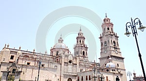 catholic church in Morelia, Mexico in a sunny day