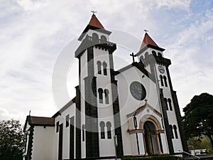 Catholic Church of Our Lady, Igreja Nossa Senhora da Alegria in furnas town on the island of Sao Miguel in the Azores photo