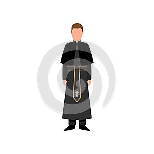 Catholic church priest in black clothes with gold cross
