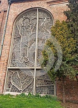 Catholic Church of Saint Barbara from the 15th century. It is characterized by concrete stained window. Gdansk, Poland photo