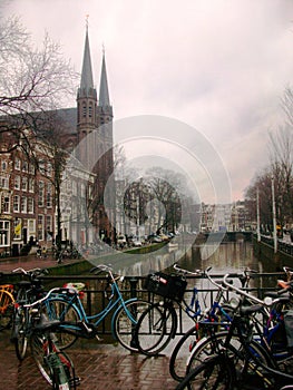 Catholic church of St. Francis Xavier along the street and canal Singel in Amsterdam, Holland, the Netherlands