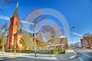 Catholic church St Josef and Bahnhofstrasse in Greifswald, Germany photo