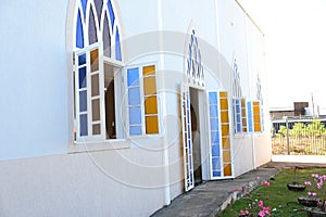 Catholic church stained glass doors and windows photo