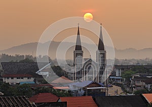 Catholic Church during sunrise at Chanthaburi province, thailand