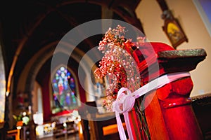 Catholic church with wedding decorations