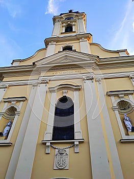 Catholic Church yellow facade in Ruma Serbia