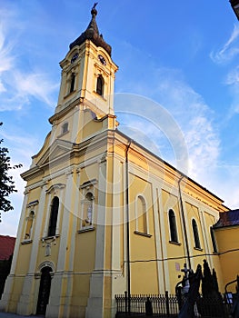 Catholic Church yellow facade in Ruma Serbia