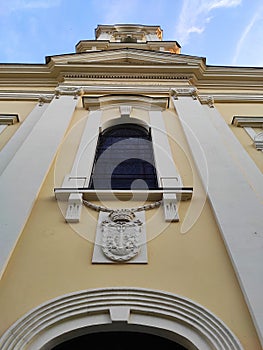 Catholic Church yellow facade in Ruma Serbia