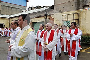 Catholic clergy queuing to enter the church