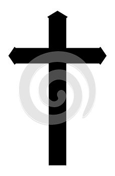 Catholic cross icon silhouette. Crucifix vector illustration isolated on white. Religion symbol