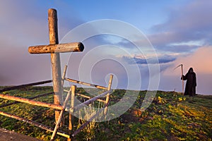 Catholic cross on a mountaintop