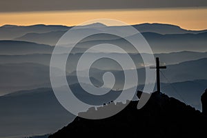 Catholic cross on top of the mountain. Mt. Solisko, Tatra Mountains, Slovakia