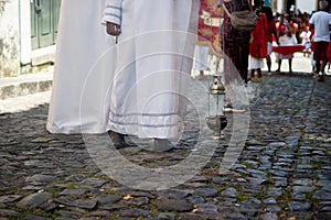 Catholic faithful are seen participating in the procession in honor of Santa Barbara in the city of Salvador, Bahia