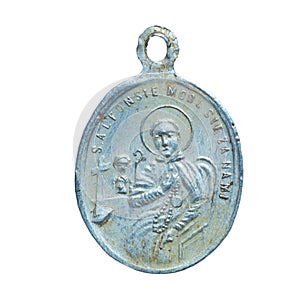 Catholic medal on white