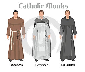 Catholic monk  in robes, flat illustration