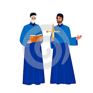 Catholic Priest Men With Praying Cross Vector