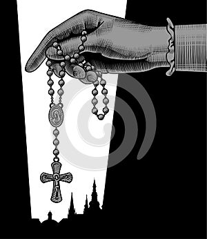 Catholic publication teamplate design with woman`s hand holding