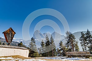 Catholic roman Church of St. Jacob above Ortisei in Italian Dolo