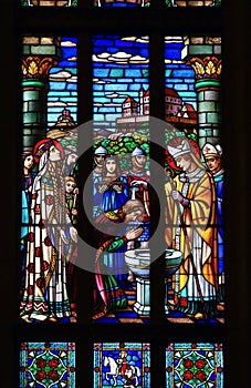 Catholic stained glass in a church photo