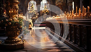 Catholicism famous altar illuminated by candlelight at night generated by AI photo
