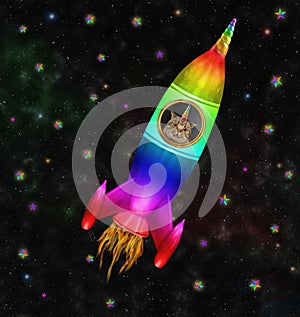 Caticorn flies inside space rocket