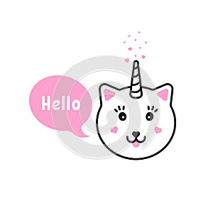 Caticorn saying hi with bubble