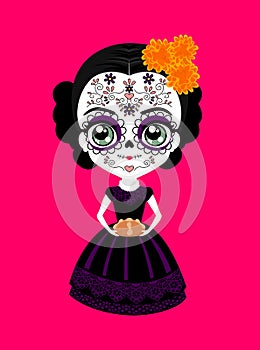 Catrina con pan de muerto mexican doll